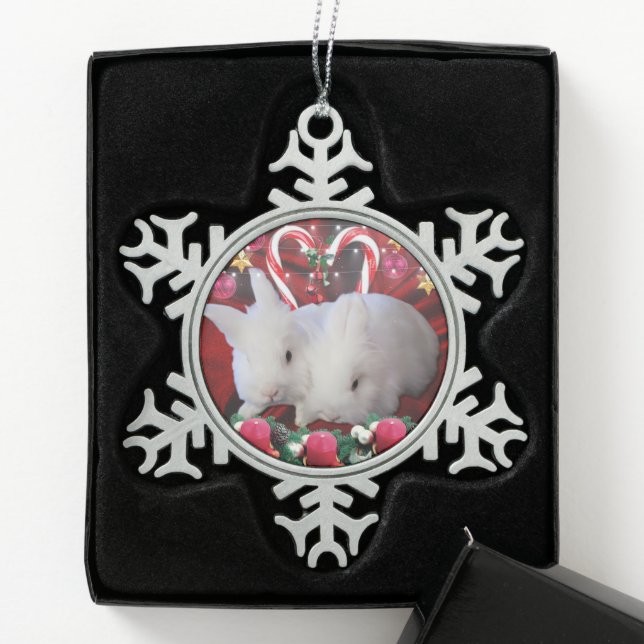 Christmas for Bunnies Snowflake Pewter Christmas Ornament (Box)