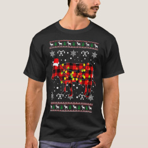 Christmas For Cow Santa Buffalo Plaid T-Shirt