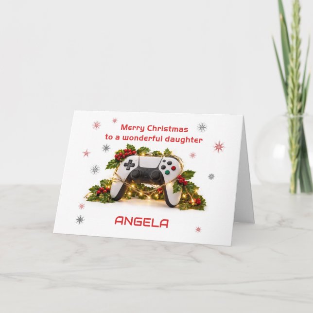 Christmas For Daughter Game Controller Add A Name Holiday Card (Front)