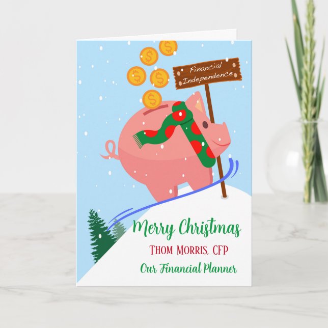 Christmas for Financial Planner Piggy Bank Card (Front)