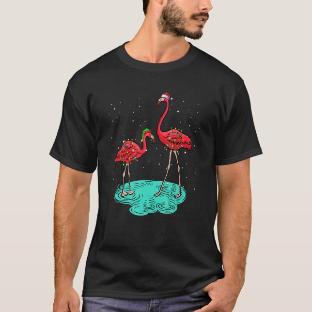 Christmas for men women kids Santa ELF Flamingo T-Shirt (Front)