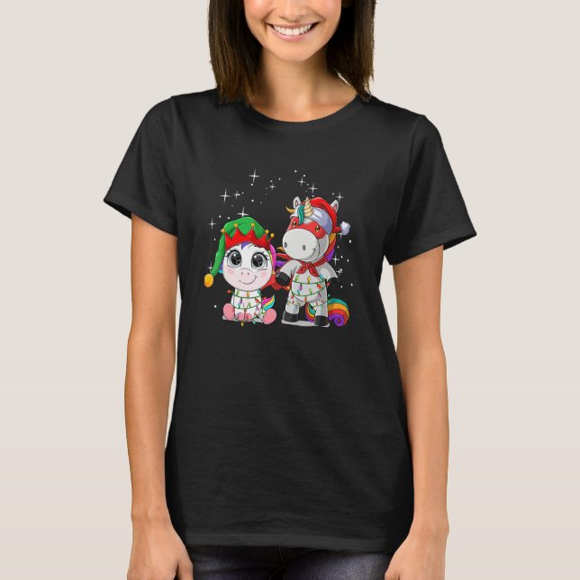 Christmas for men women kids Santa ELF Unicorn T-Shirt (Front)