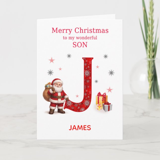 Christmas For Son Add A Name Beginning with J Holiday Card (Front)