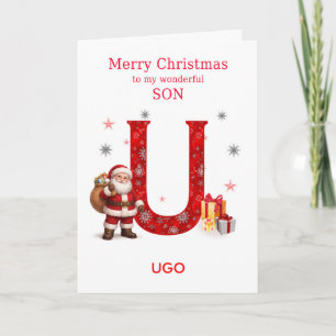 Christmas For Son Add A Name Beginning with U Holiday Card