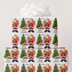 Christmas For Young Child Santa & Gifts Add Name Wrapping Paper