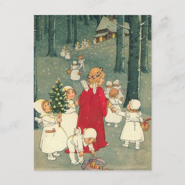 Christmas Forest Angels Holiday Postcard (Front)