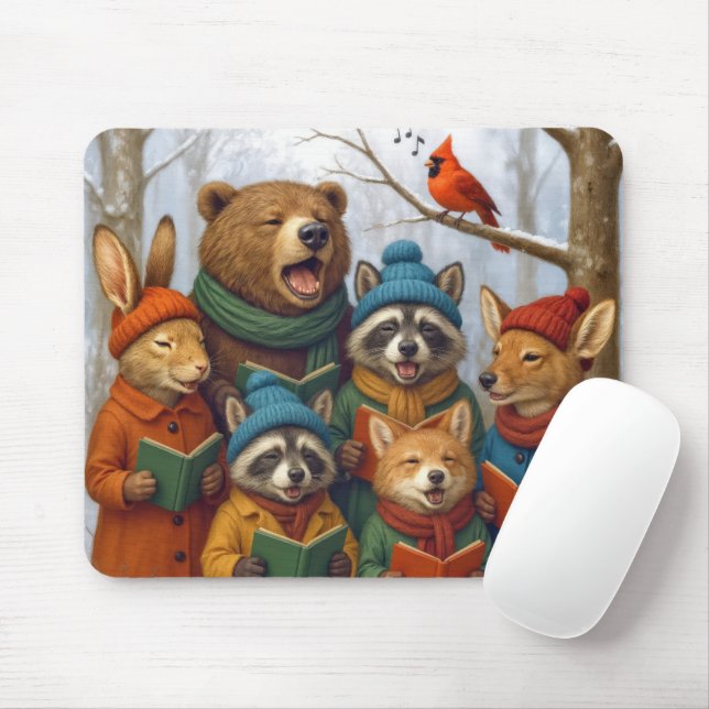 Christmas Forest Animals Caroling Mouse Pad (With Mouse)