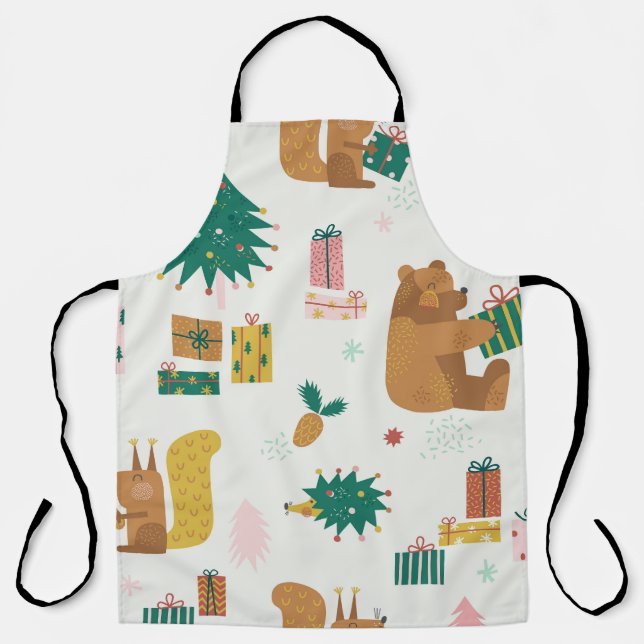 Christmas Forest Animals: Vintage Vibe Apron (Front)