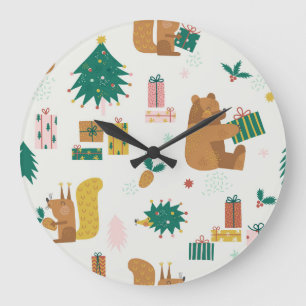 Christmas Forest Animals: Vintage Vibe Large Clock