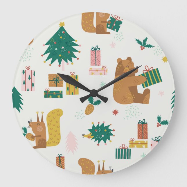 Christmas Forest Animals: Vintage Vibe Large Clock (Front)