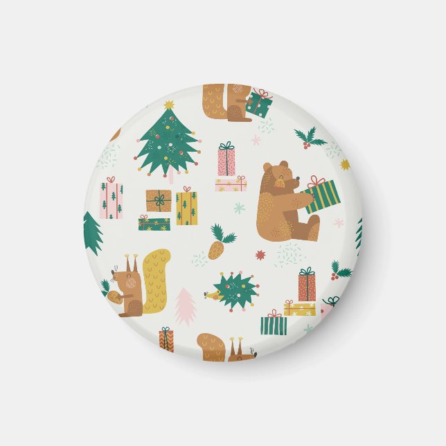 Christmas Forest Animals: Vintage Vibe Magnet (Front)