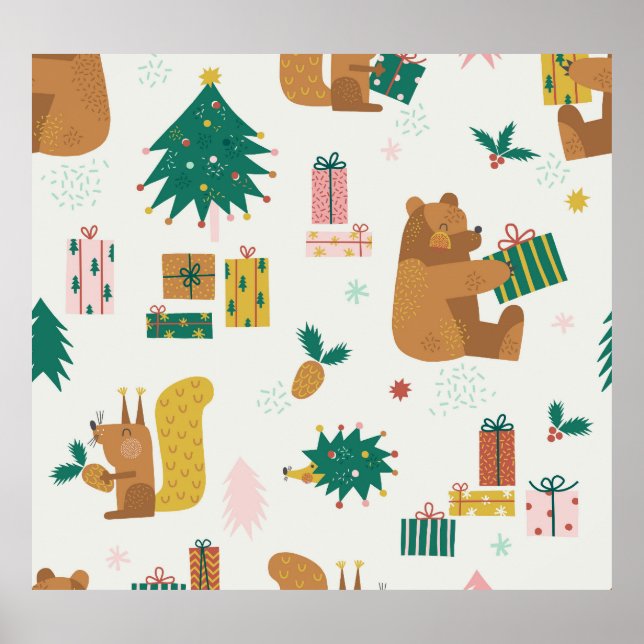Christmas Forest Animals: Vintage Vibe Poster (Front)