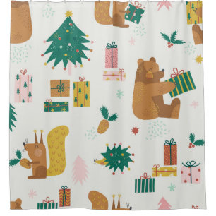 Christmas Forest Animals: Vintage Vibe Shower Curtain