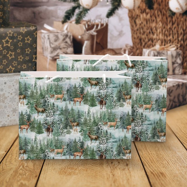 Christmas Forest Deer Holiday Large Gift Bag (Creator Uploaded)