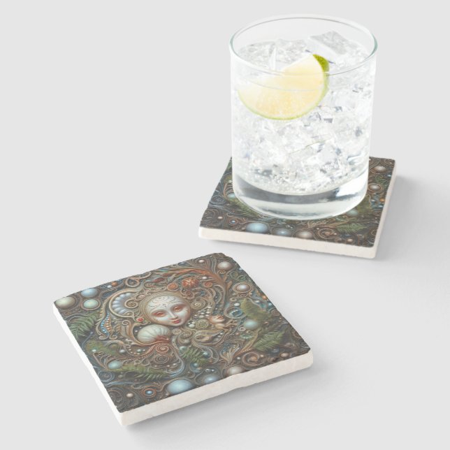 Christmas Forest Fairy Spanish Teracota Stone Coaster (Side)