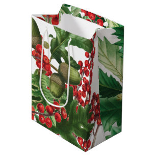 Christmas Forest Festive Berries Acorn Evergreen  Medium Gift Bag