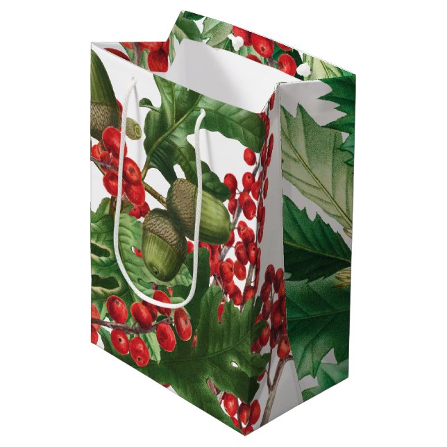 Christmas Forest Festive Berries Acorn Evergreen  Medium Gift Bag (Front Angled)