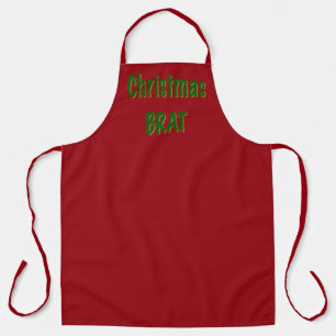 Christmas Forest Green Gold Brat On Crimson Red Apron