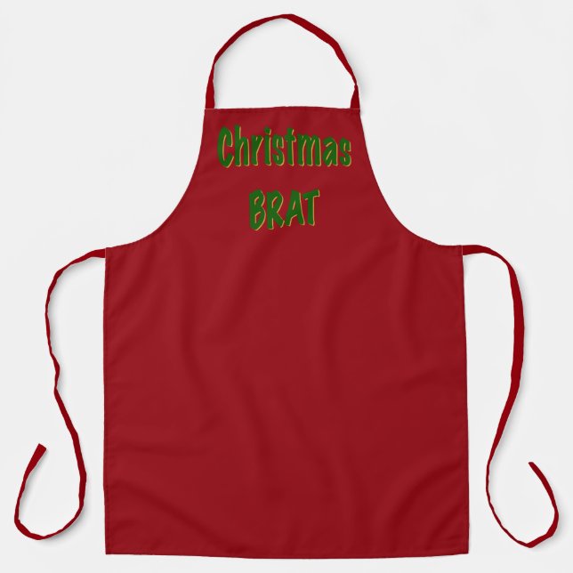 Christmas Forest Green Gold Brat On Crimson Red Apron (Front)