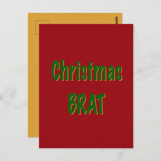 Christmas Forest Green Gold Brat On Crimson Red Postcard (Front/Back)