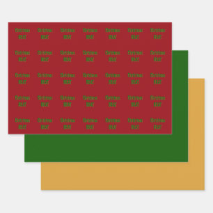 Christmas Forest Green Gold Brat On Crimson Red Wrapping Paper Sheet