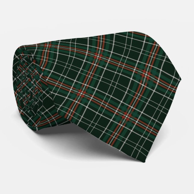 Christmas Forest Green Red and White Plaid Pattern Tie (Rolled)