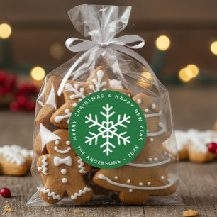 Christmas Forest Green White Snowflake Holidays  Classic Round Sticker