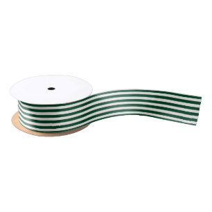 Christmas Forest Green & White Striped Ribbon Satin Ribbon