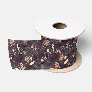 Christmas forest on dark brown satin ribbon