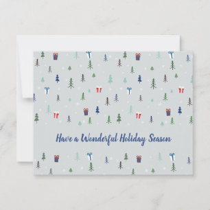 Christmas forest with presents and trees and snow  holiday card