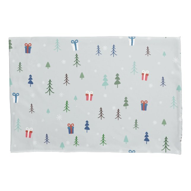 Christmas forest with presents and trees and snow pillowcase (Front)
