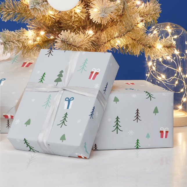 Christmas forest with presents and trees and snow  wrapping paper (Holidays)