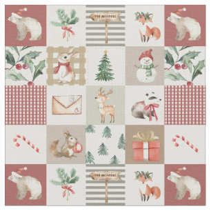 Christmas forest Woodland animals quilt neutral Fabric