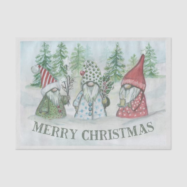 Christmas Forested Gnomes Tissue Paper (Front)