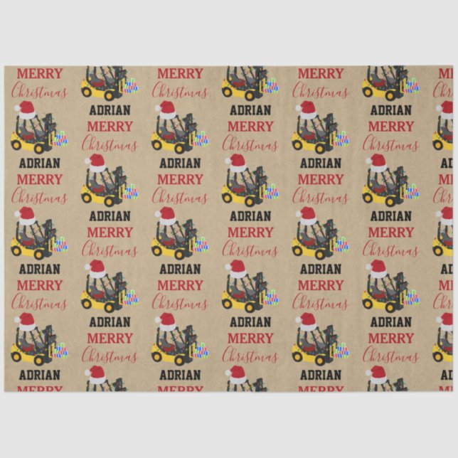 Christmas Forklift Truck Kraft Tissue Paper (Front)
