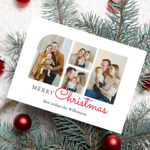 Christmas four family  photo collage modern  holiday card