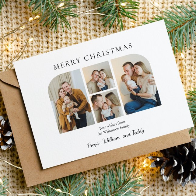Christmas four family  photo minimlist xmas card (family portrait four photo collage , christmas holiday card )