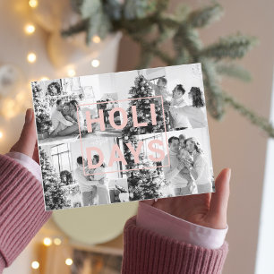 Christmas Four Family Photo Pink Holiday Postcard