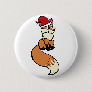 CHRISTMAS FOX 6 CM ROUND BADGE