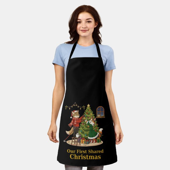 Christmas Fox and Cat Decorating Tree Apron (Worn)