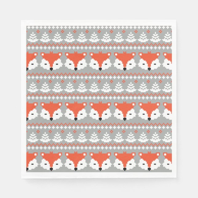 Christmas Fox arglye pattern, winter woodland  Napkin (Front)