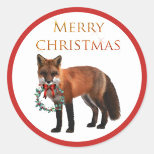 Christmas Fox Glossy Round Sticker