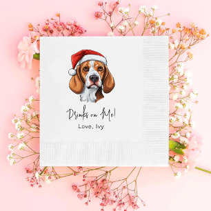 Christmas Fox Hound Dog Personalised Drinks On Me Napkin