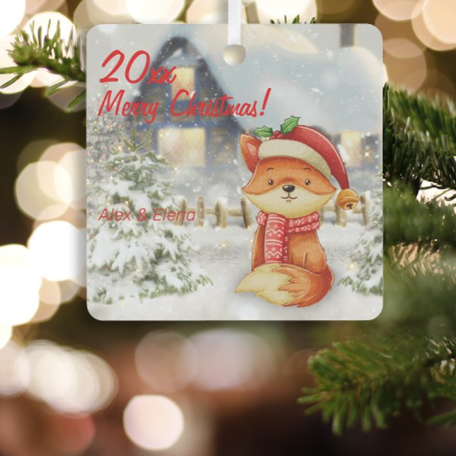  Christmas fox house Metal Square Ornament (Creator Uploaded)