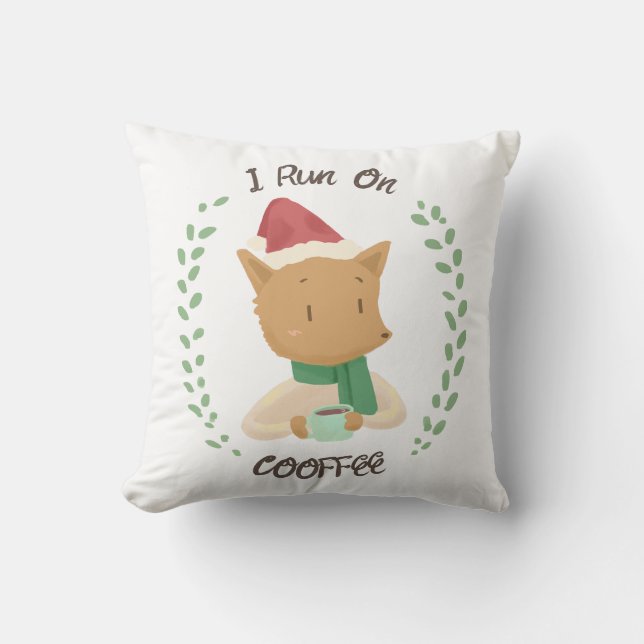Christmas Fox Loves Coffee Cushion (Front)