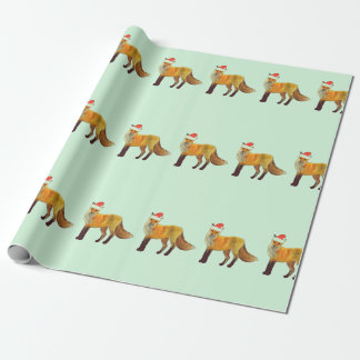 Christmas Fox Polka Dot Teal Wrapping Paper