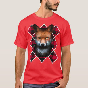 Christmas Fox Red Plaid Pattern Santa Claus T-Shir T-Shirt