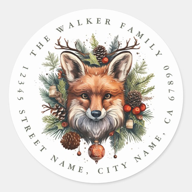 Christmas  Fox Round Stickers (Front)