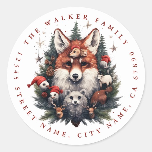 Christmas Fox Round Stickers (Front)