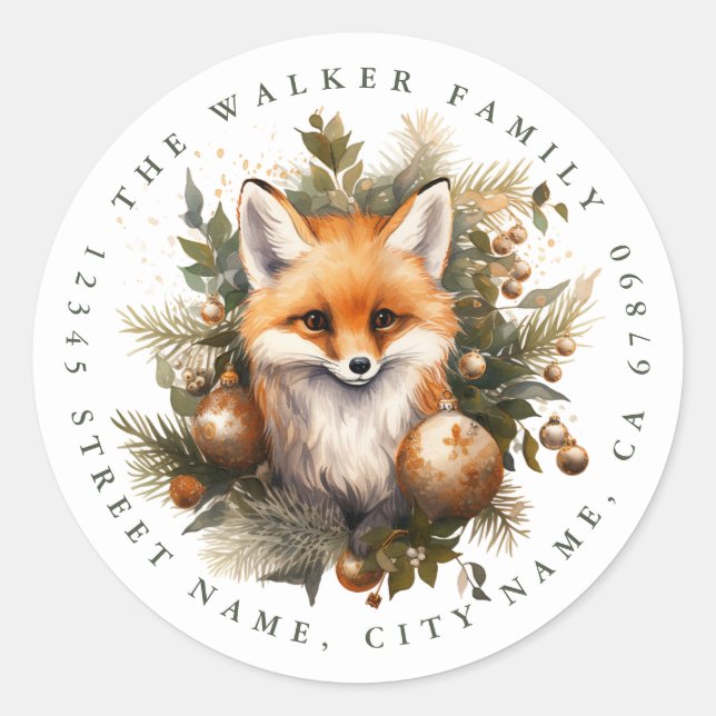 Christmas Fox Round Stickers (Front)